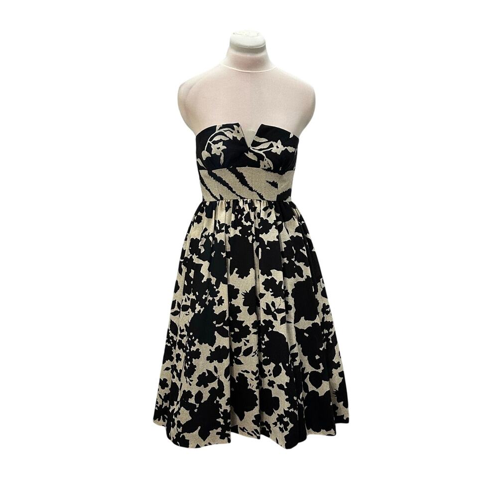 NWT TIBI Strapless Black Cream Floral V Neck Cocktail Dress 4 Wedding Dance Hoco